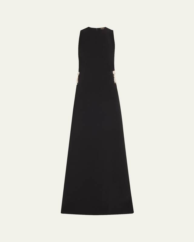 Embellished Heavy Crepe Cady Sleeveless Maxi Dress